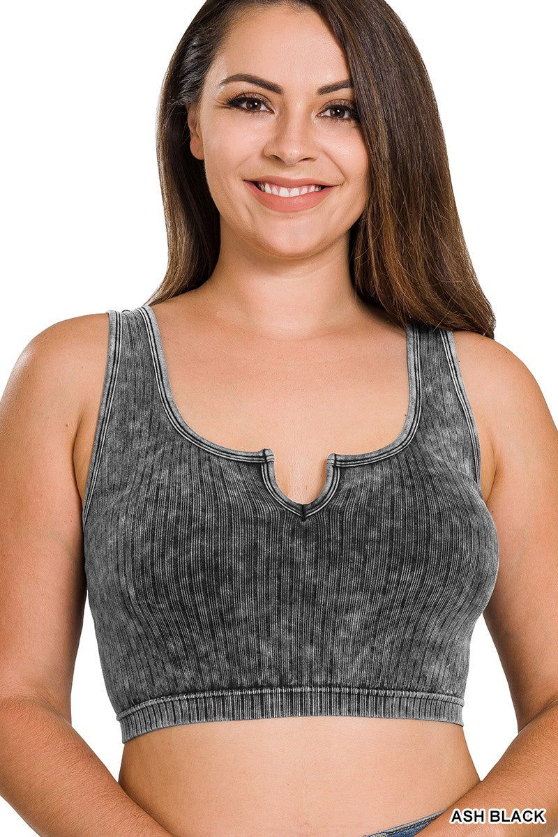 Washed Ribbed Keyhole Cropped Tank