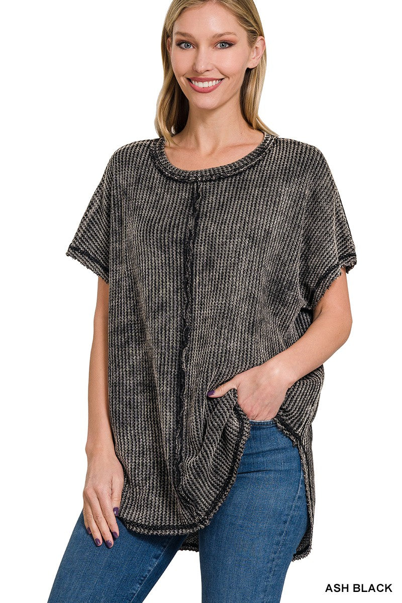 Black Washed Waffle Top