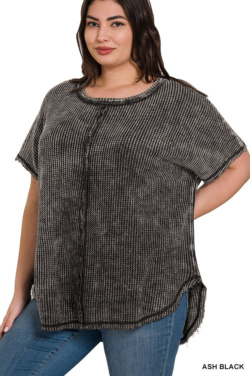 Black Washed Waffle Top