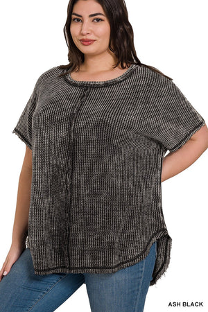 Black Washed Waffle Top