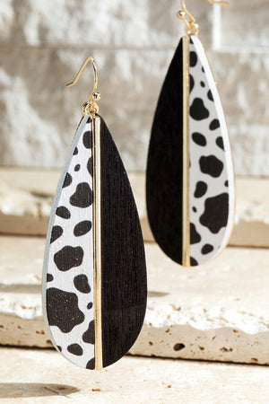 Wood and Cow Print Earring
