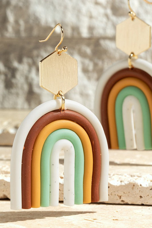 Rainbow U Shape Clay Earrings