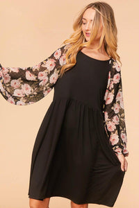 Black Floral Sleeve Dress with pockets