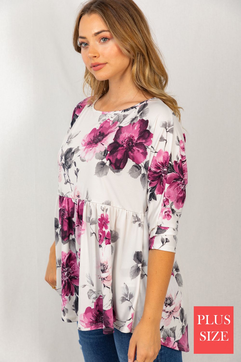 Ivory Floral Babydoll Top CURVY