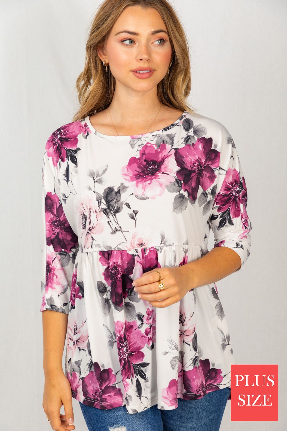 Ivory Floral Babydoll Top CURVY