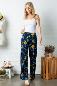 Navy Floral Print Palazzo Pants - Tallulah Rose Boutique