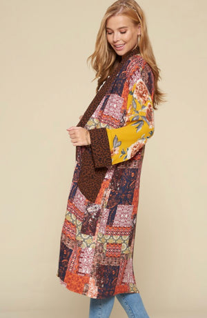 Mixed Print Long Body Kimono