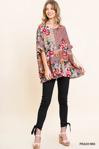 Oversized Mixed Peach Floral Print Top - Tallulah Rose Boutique