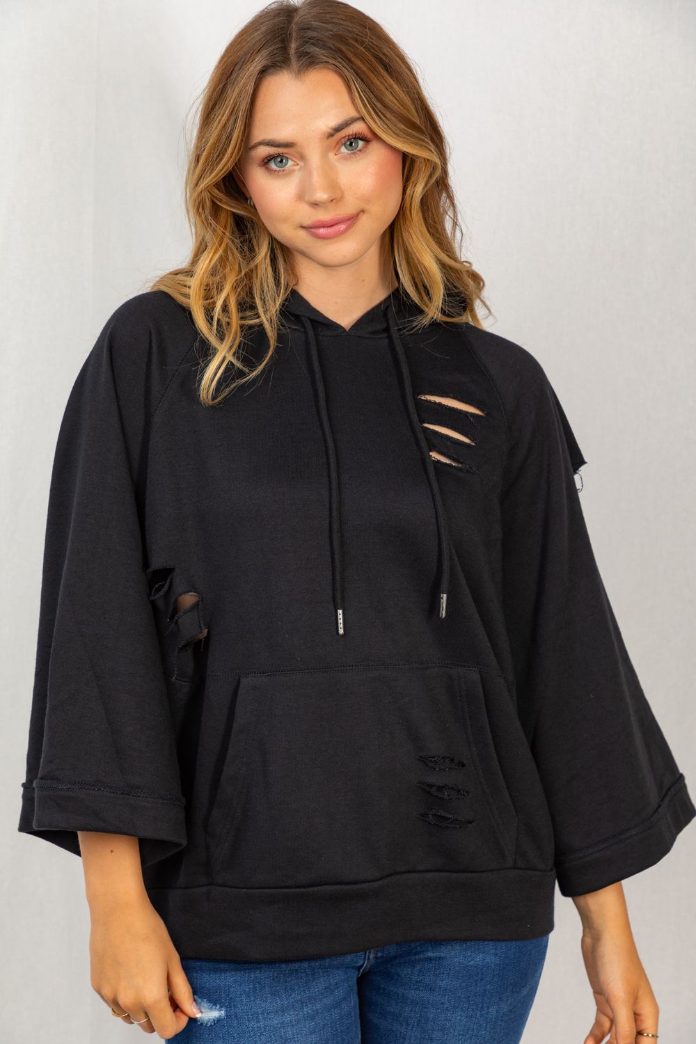 Black Distressed Hoodie