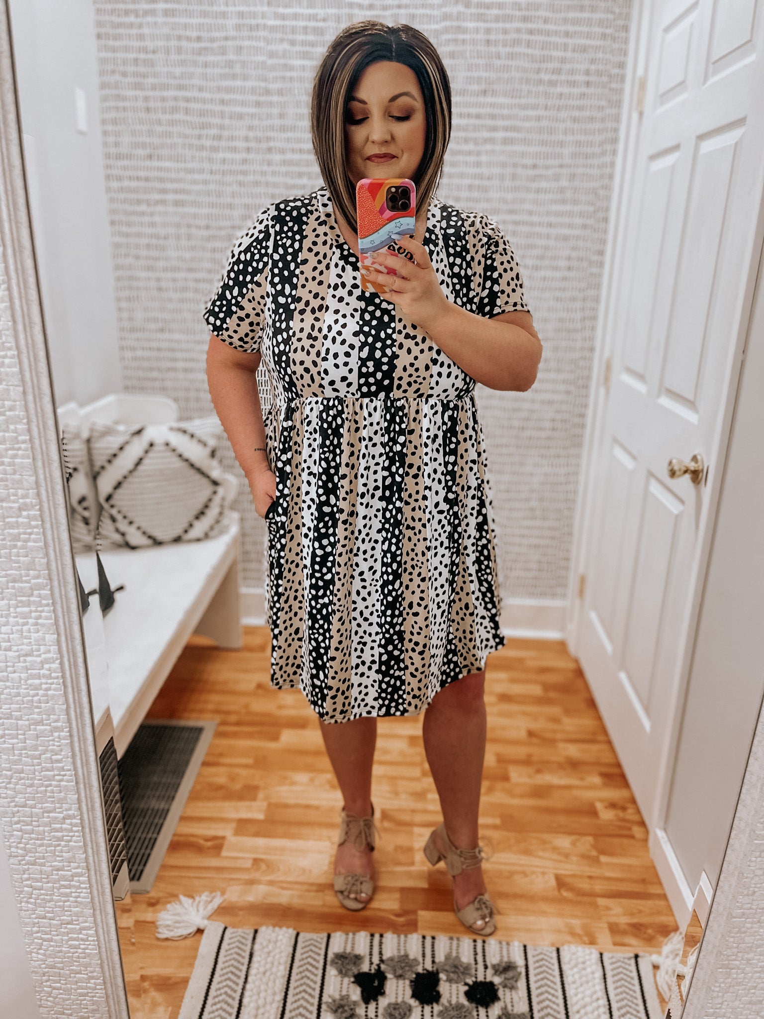 Vertical Stripe Leopard Dress