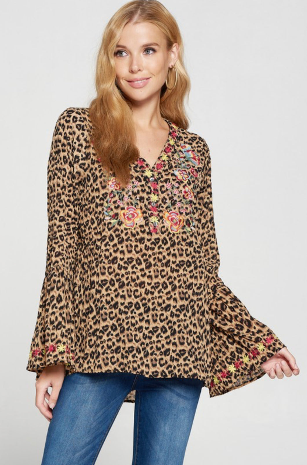 Leopard Print Embroidery Top