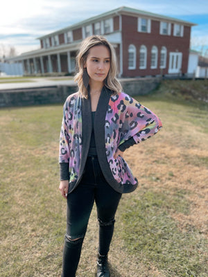 Rainbow Black Leopard Cardigan