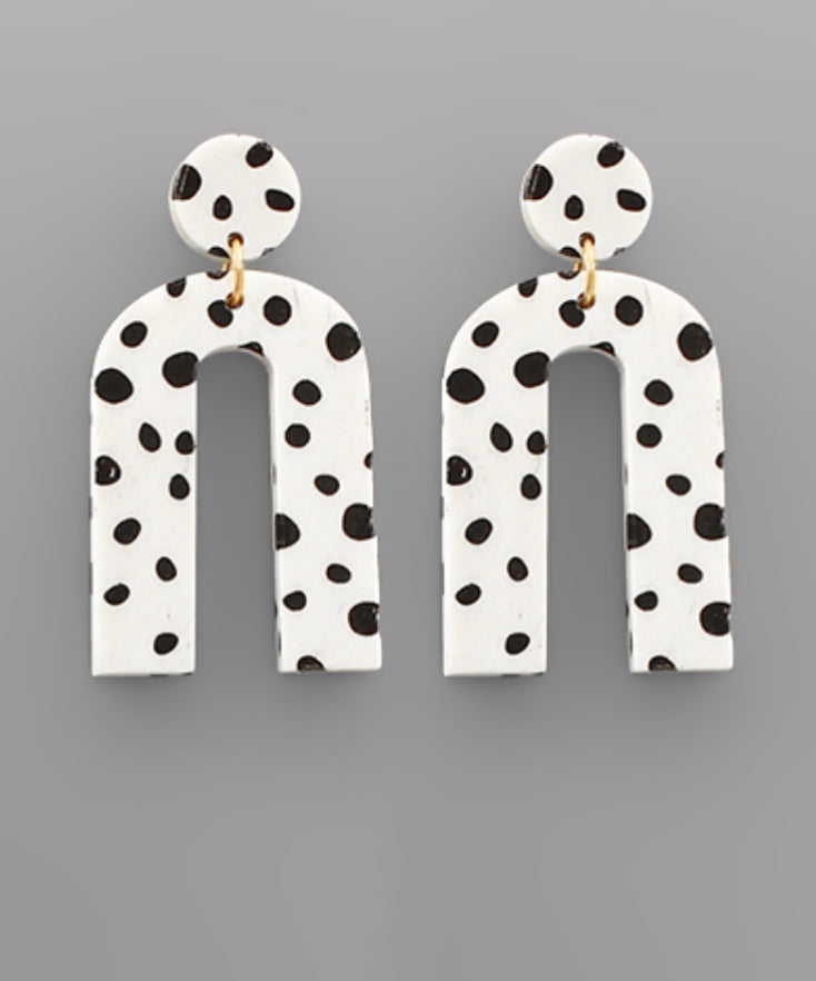 Dalmatian Print Wood Arch Earrings