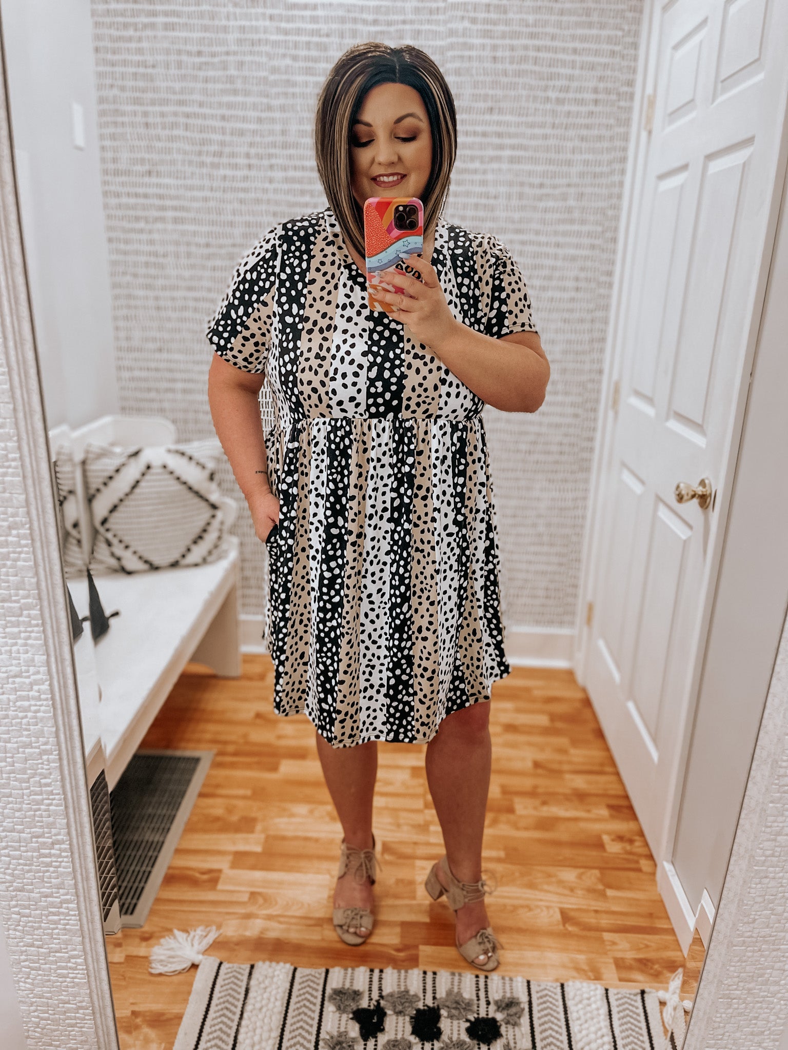 Vertical Stripe Leopard Dress