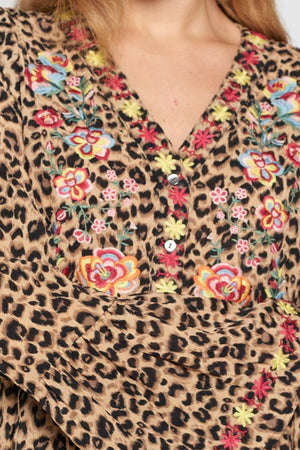 Leopard Print Embroidery Top