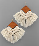 Wooden Rhombus & Tassel Earring
