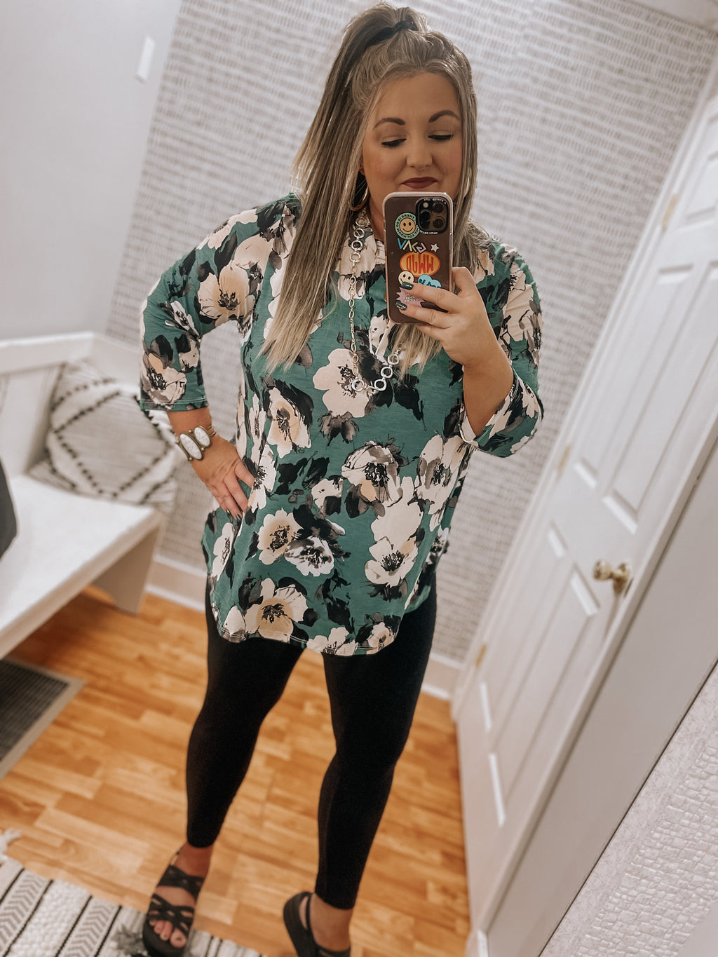 Green/Peach Floral Gabby Top