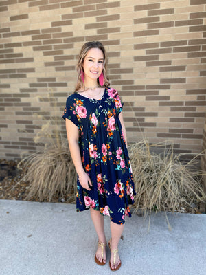 Navy Floral Dress