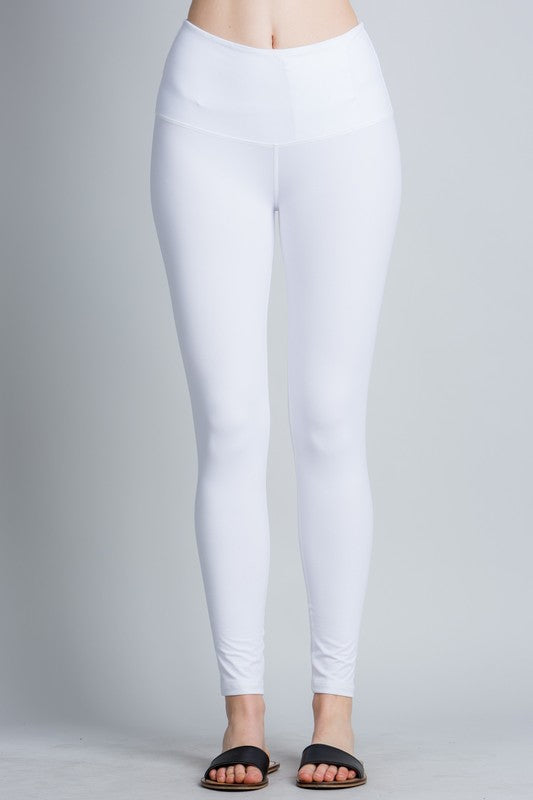 White High Waist Yoga Band Leggings - Tallulah Rose Boutique